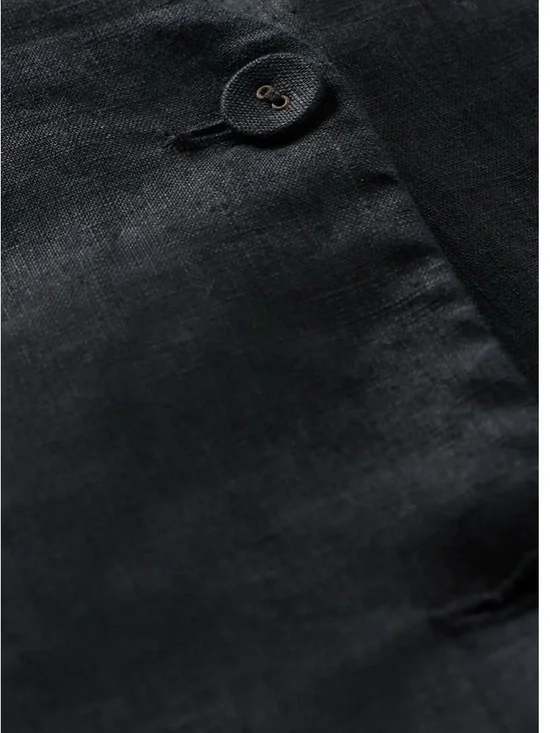 Quince European Sleeveless V-Neck Button Front Black Linen Vest - Picture 7 of 8